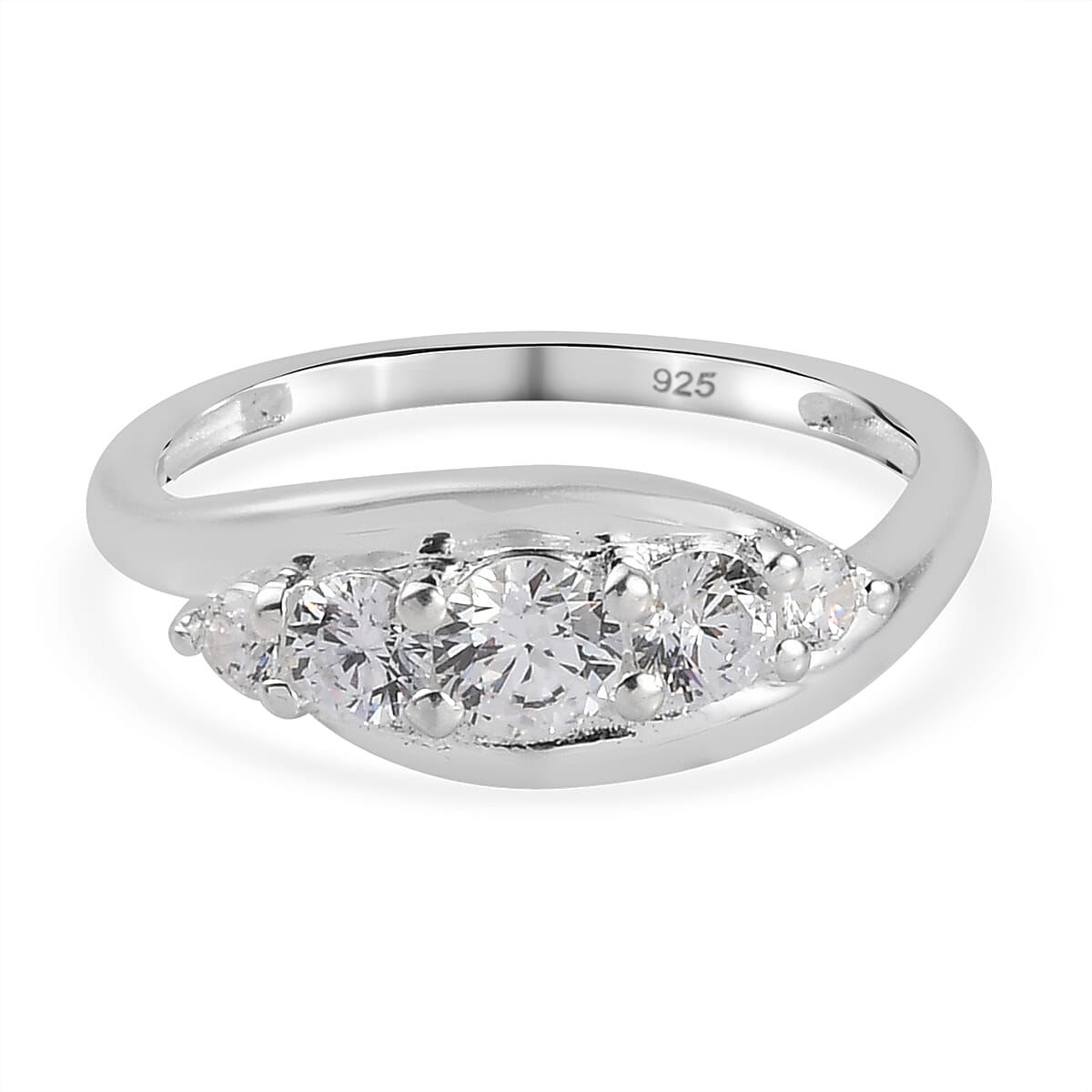 Lustro Stella Sterling Silver 5 Stone Ring Made with Finest CZ 1.13 Ct.