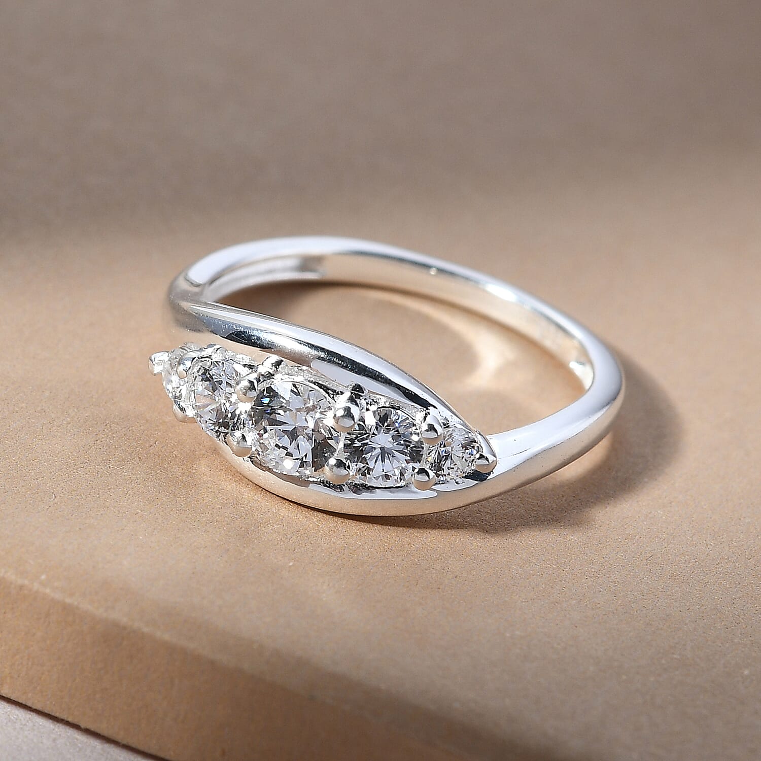 Lustro Stella Sterling Silver 5 Stone Ring Made with Finest CZ 1.13 Ct.