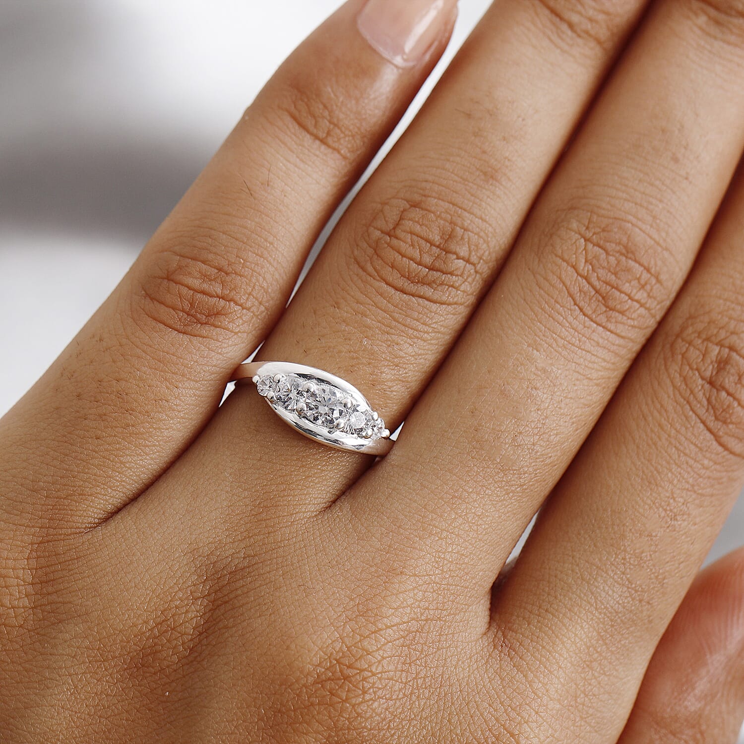 Lustro Stella Sterling Silver 5 Stone Ring Made with Finest CZ 1.13 Ct.