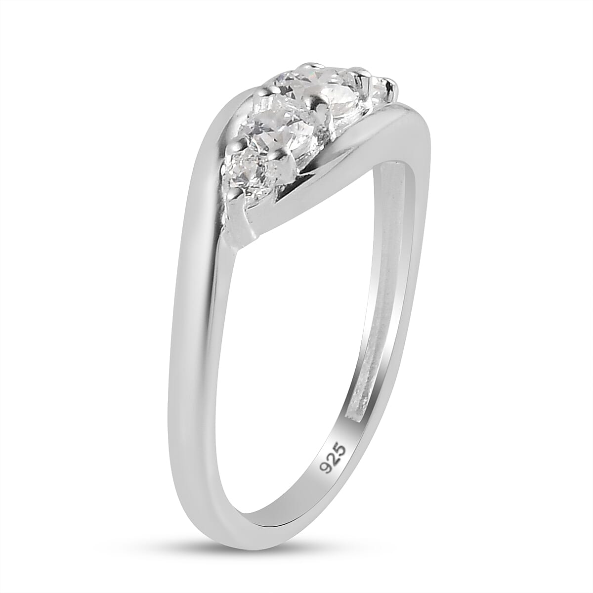 Lustro Stella Sterling Silver 5 Stone Ring Made with Finest CZ 1.13 Ct.