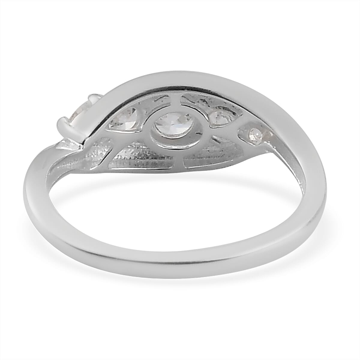Lustro Stella Sterling Silver 5 Stone Ring Made with Finest CZ 1.13 Ct.