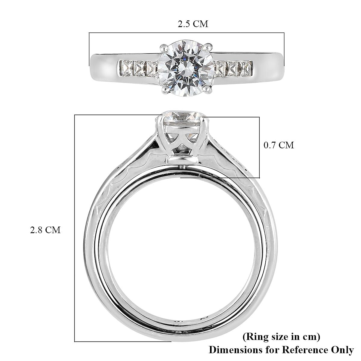 Lustro Stella - Platinum Overlay Sterling Silver Interchangable Ring Made With Finest CZ 2.35 Ct, Silver Wt 5.64 Gms