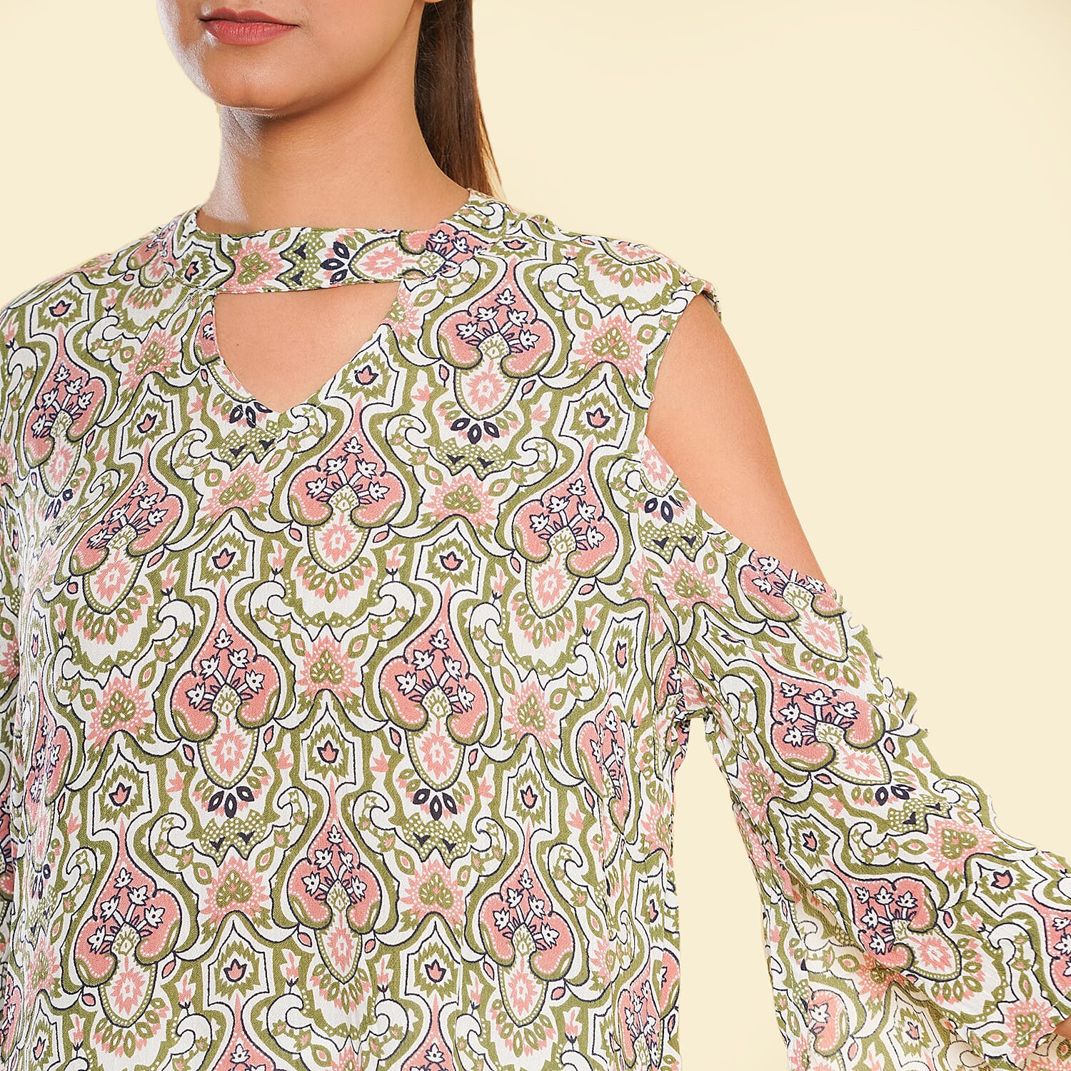 TAMSY 100% Viscose Printed Top (Size 16) - Pink, Green and Multi