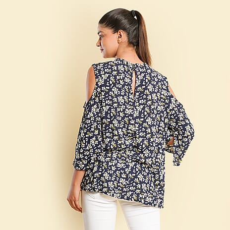 TAMSY 100% Viscose Floral Pattern Top (Size 16) - Blue