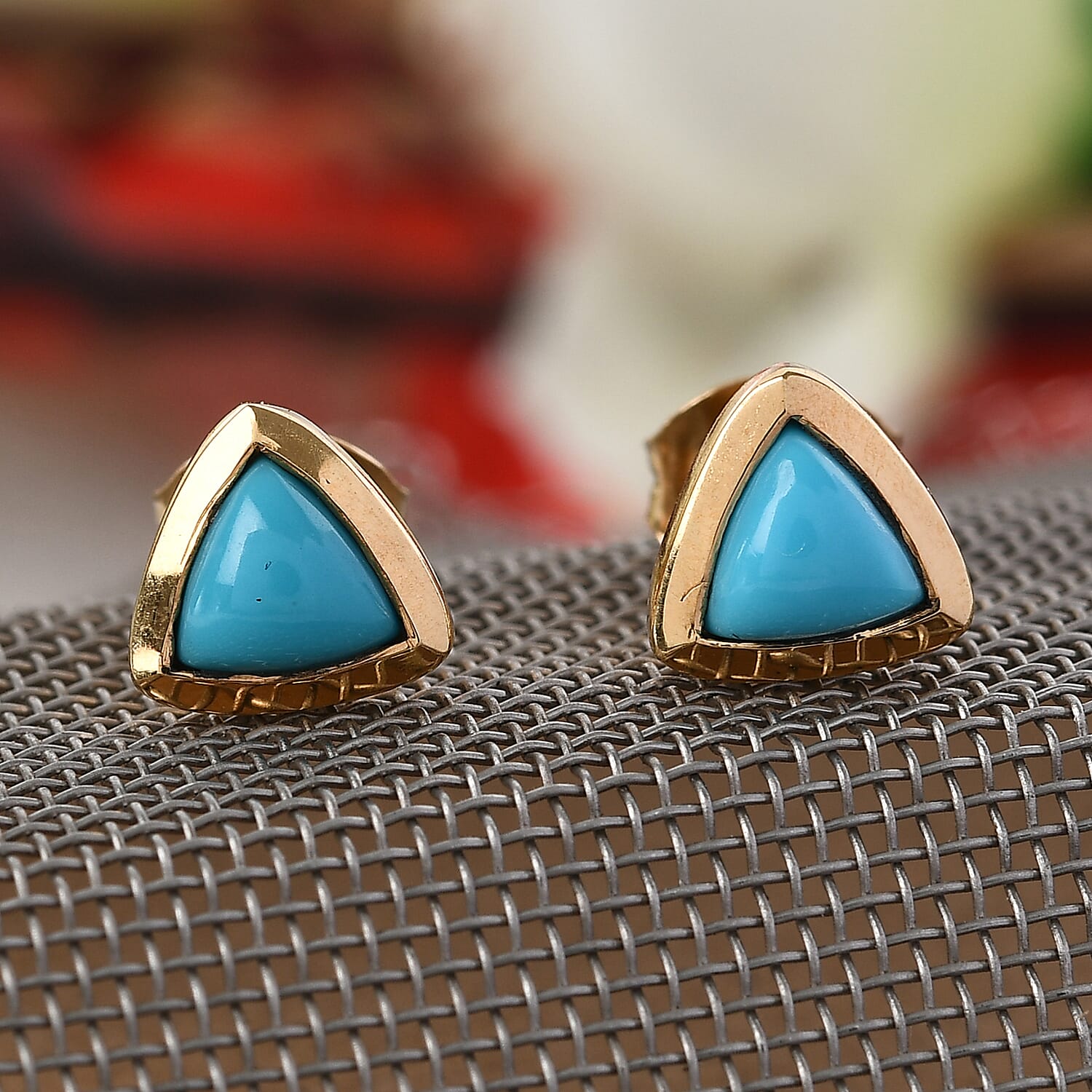 Arizona Sleeping Beauty Turquoise Stud Earrings (with Push Back) in Yellow Gold Overlay Sterling Silver
