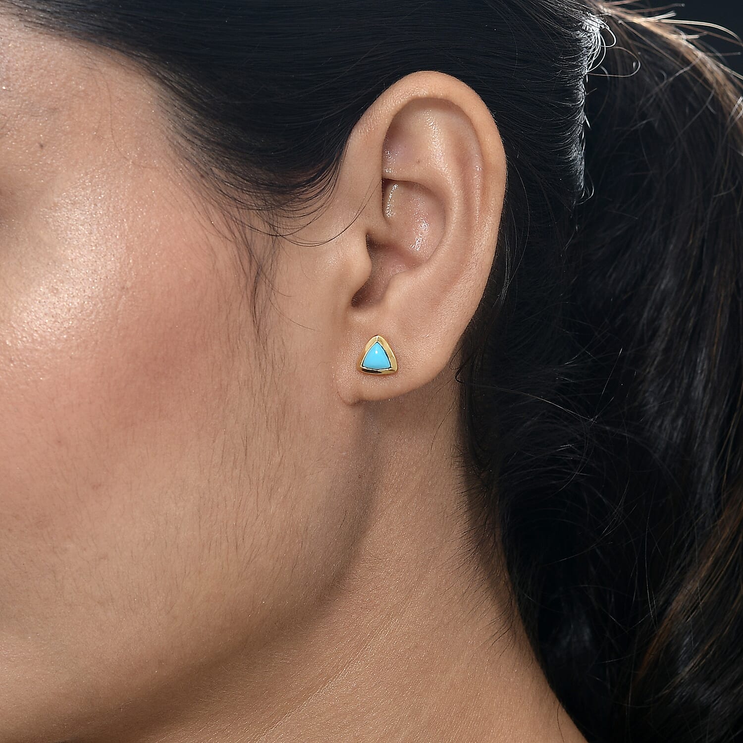 Arizona Sleeping Beauty Turquoise Stud Earrings (with Push Back) in Yellow Gold Overlay Sterling Silver