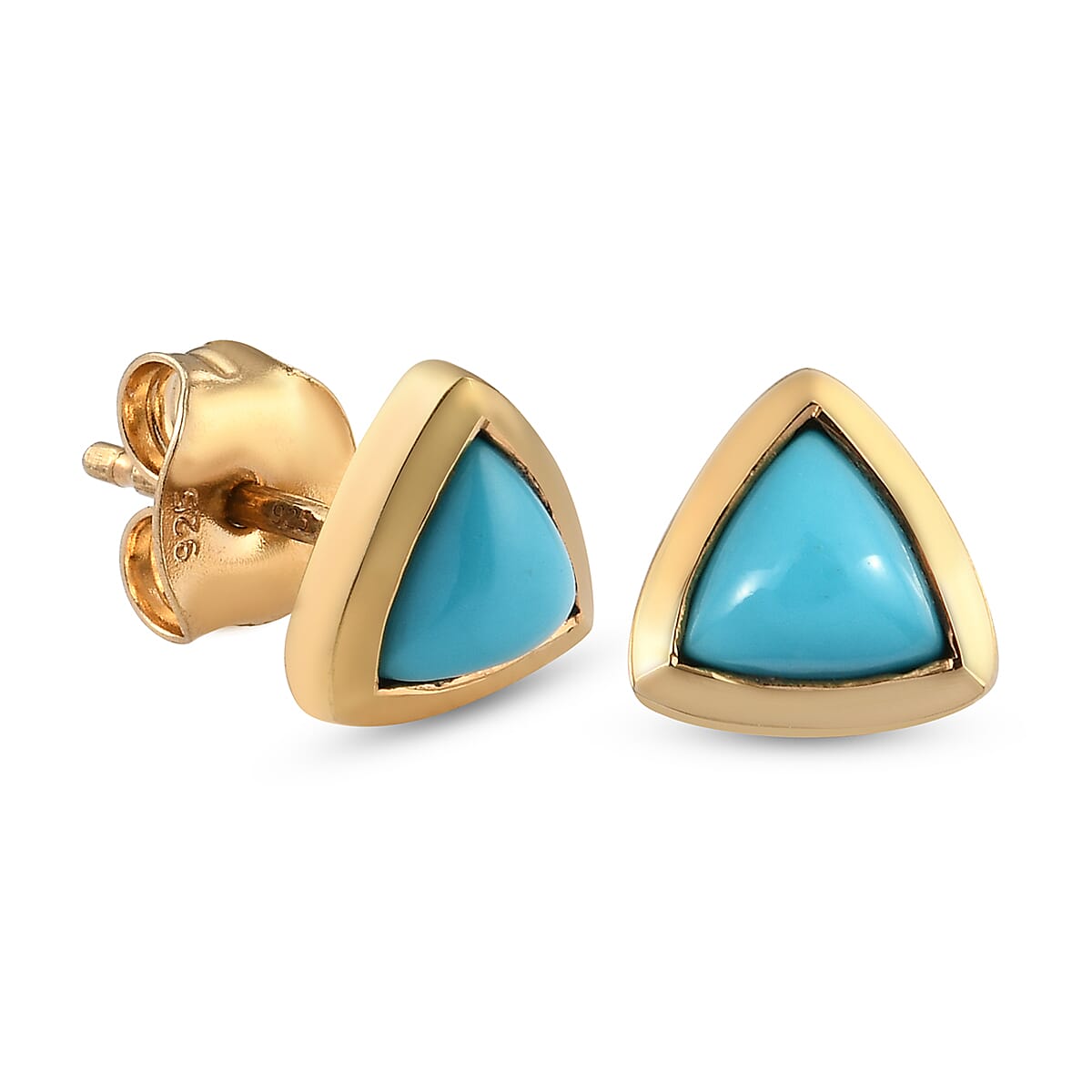 Arizona Sleeping Beauty Turquoise Stud Earrings (with Push Back) in Yellow Gold Overlay Sterling Silver