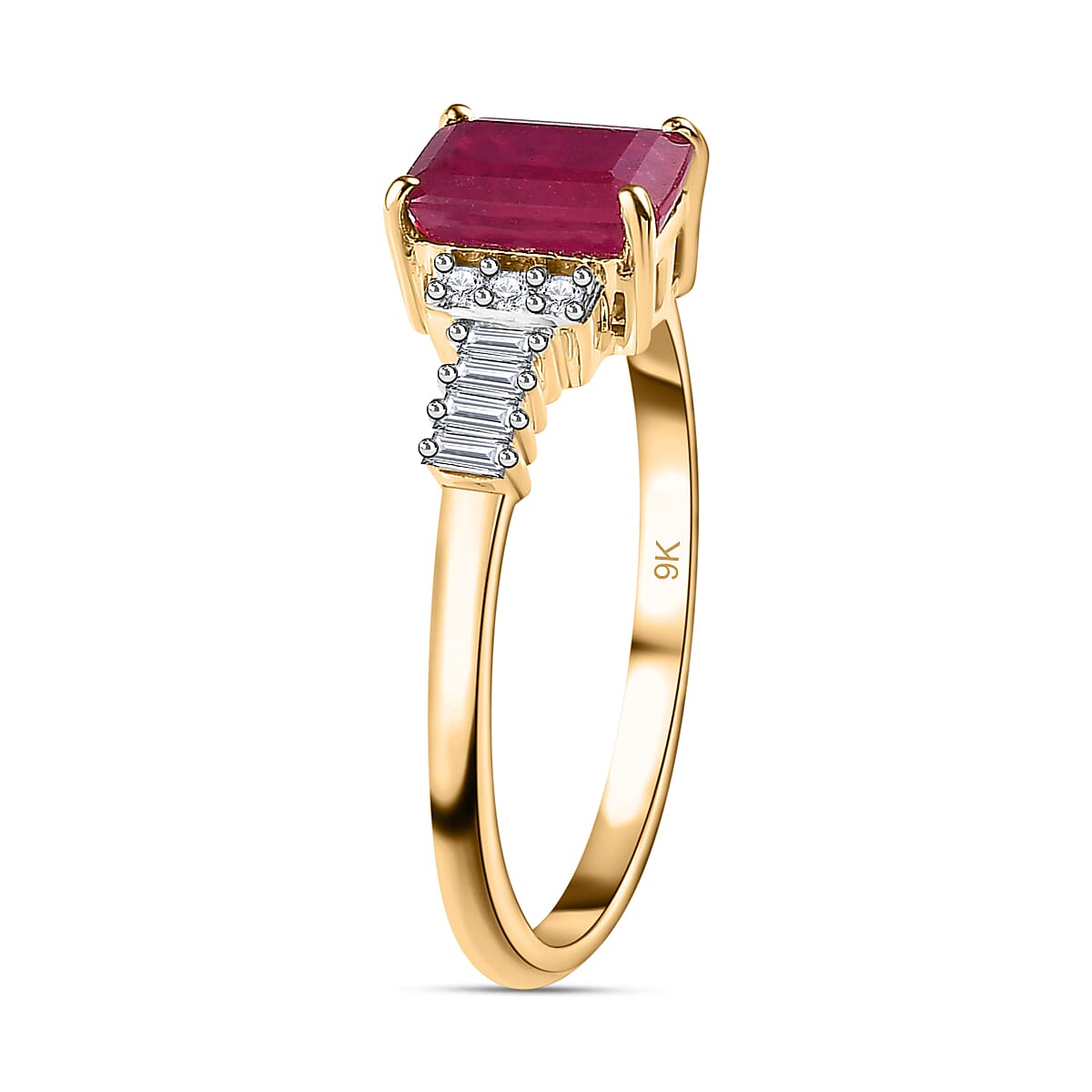 9K Yellow Gold Ruby (FF) & Diamond Ring 1.66 Ct.