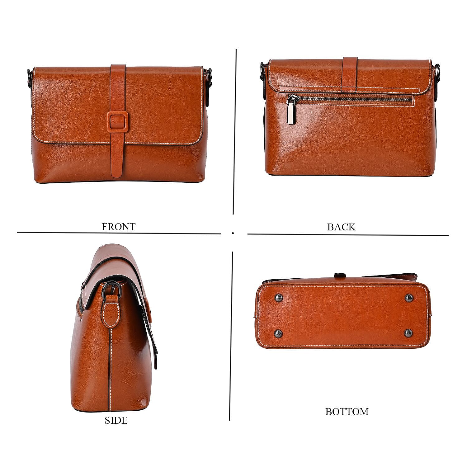 Genuine Leather Solid Crossbody Bag (Size 23x8x16 cm) - Brown