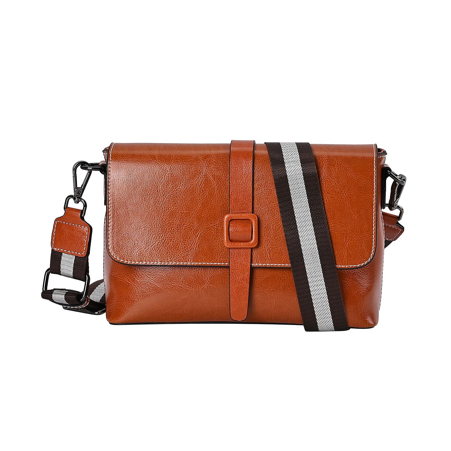 Genuine Leather Solid Crossbody Bag (Size 23x8x16 cm) - Brown