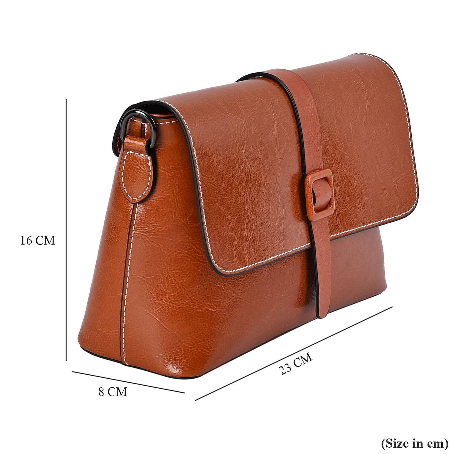 Genuine Leather Solid Crossbody Bag (Size 23x8x16 cm) - Brown