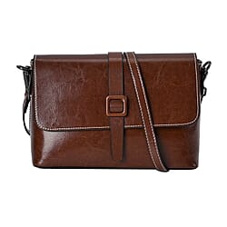 Genuine Leather Solid Crossbody Bag - White