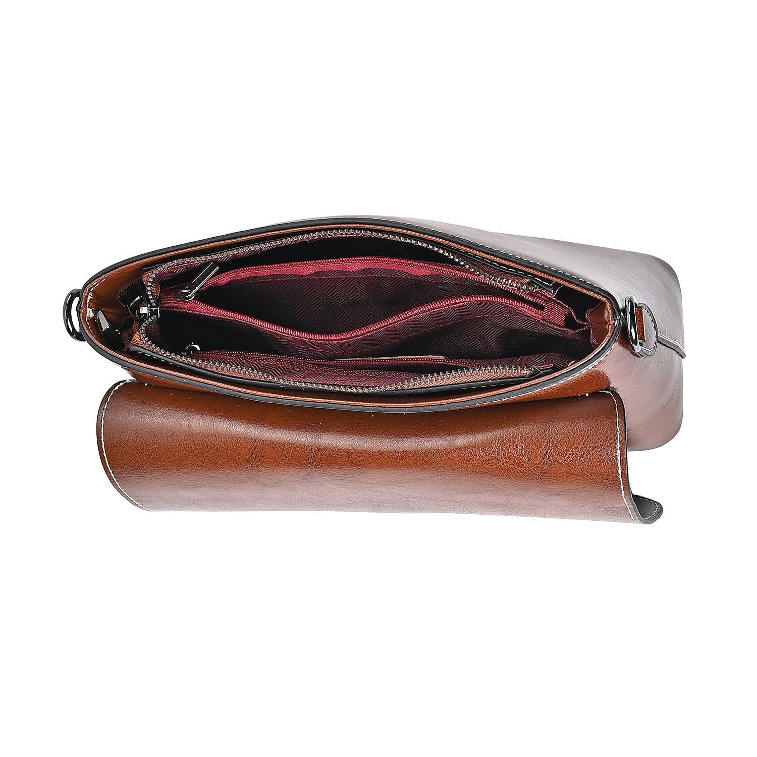 Genuine Leather Solid Crossbody Bag - Coffee