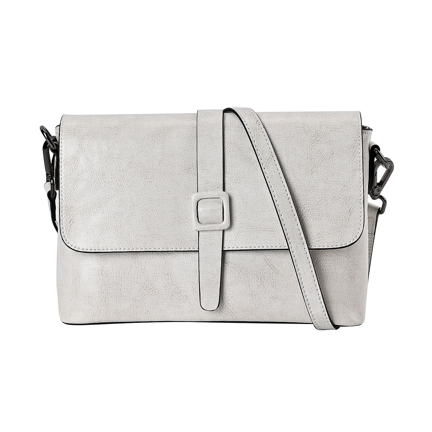 Genuine Leather Solid Crossbody Bag - White