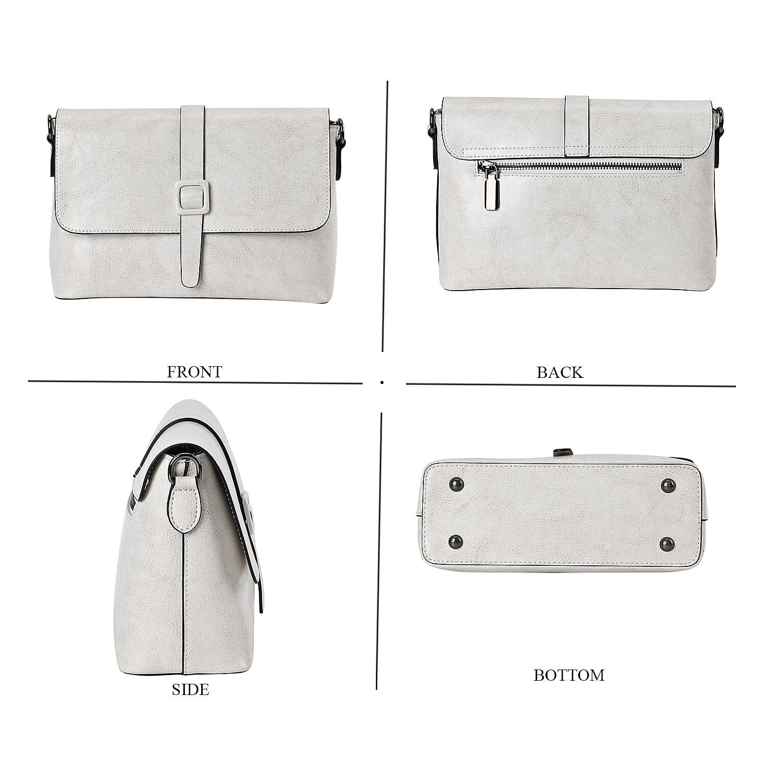 Genuine Leather Solid Crossbody Bag - White