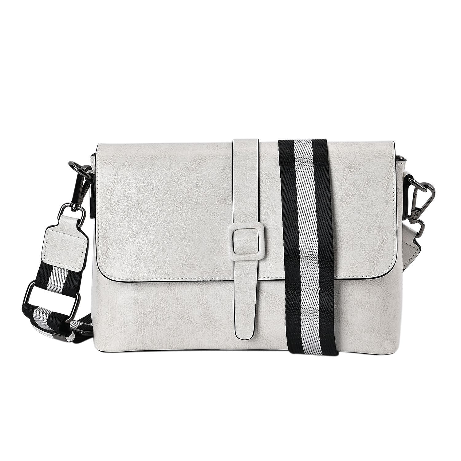 Genuine Leather Solid Crossbody Bag - White