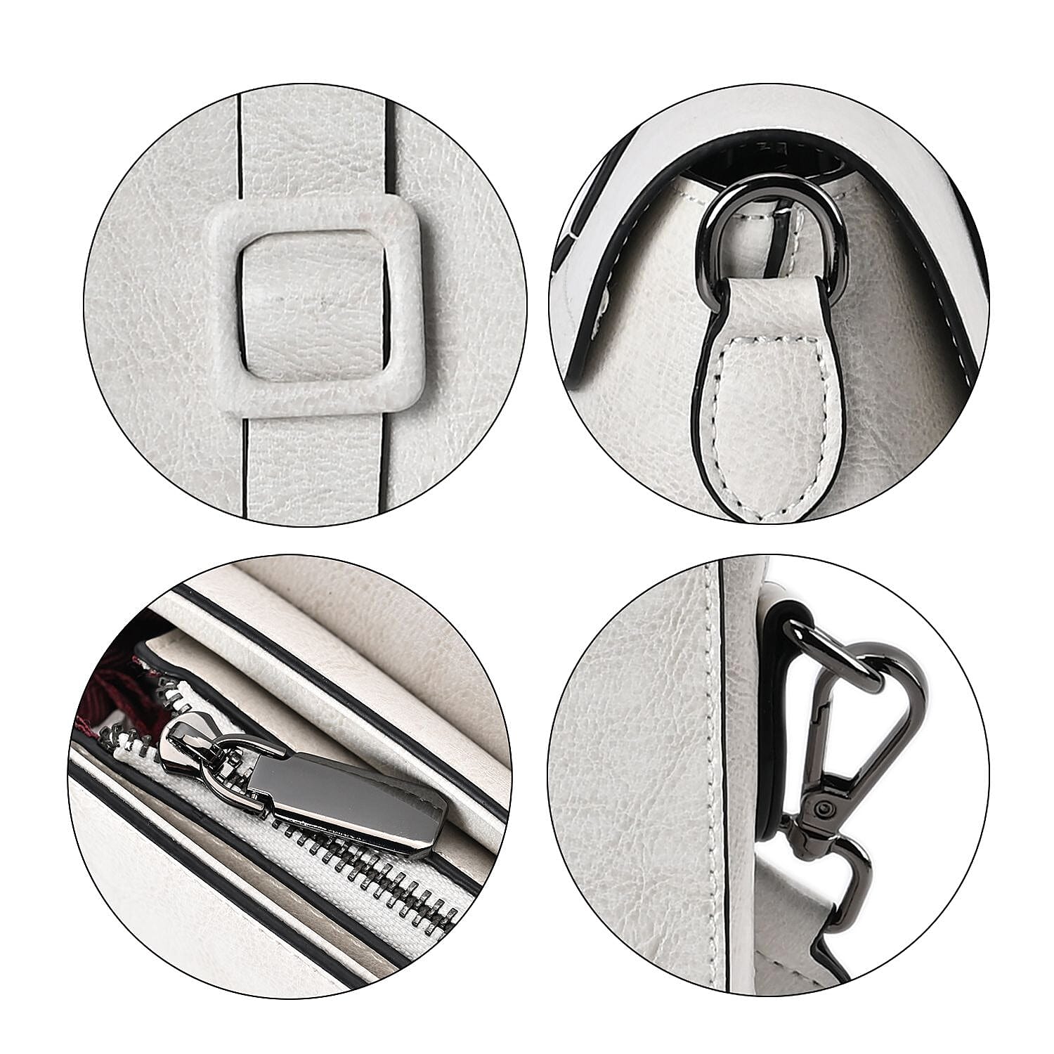 Genuine Leather Solid Crossbody Bag - White