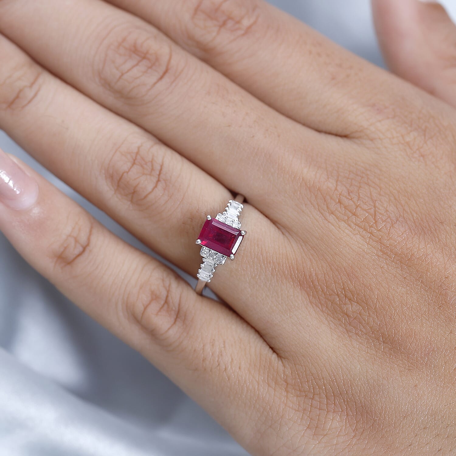 9K White Gold Ruby (FF) Diamond Ring 1.66 Ct.