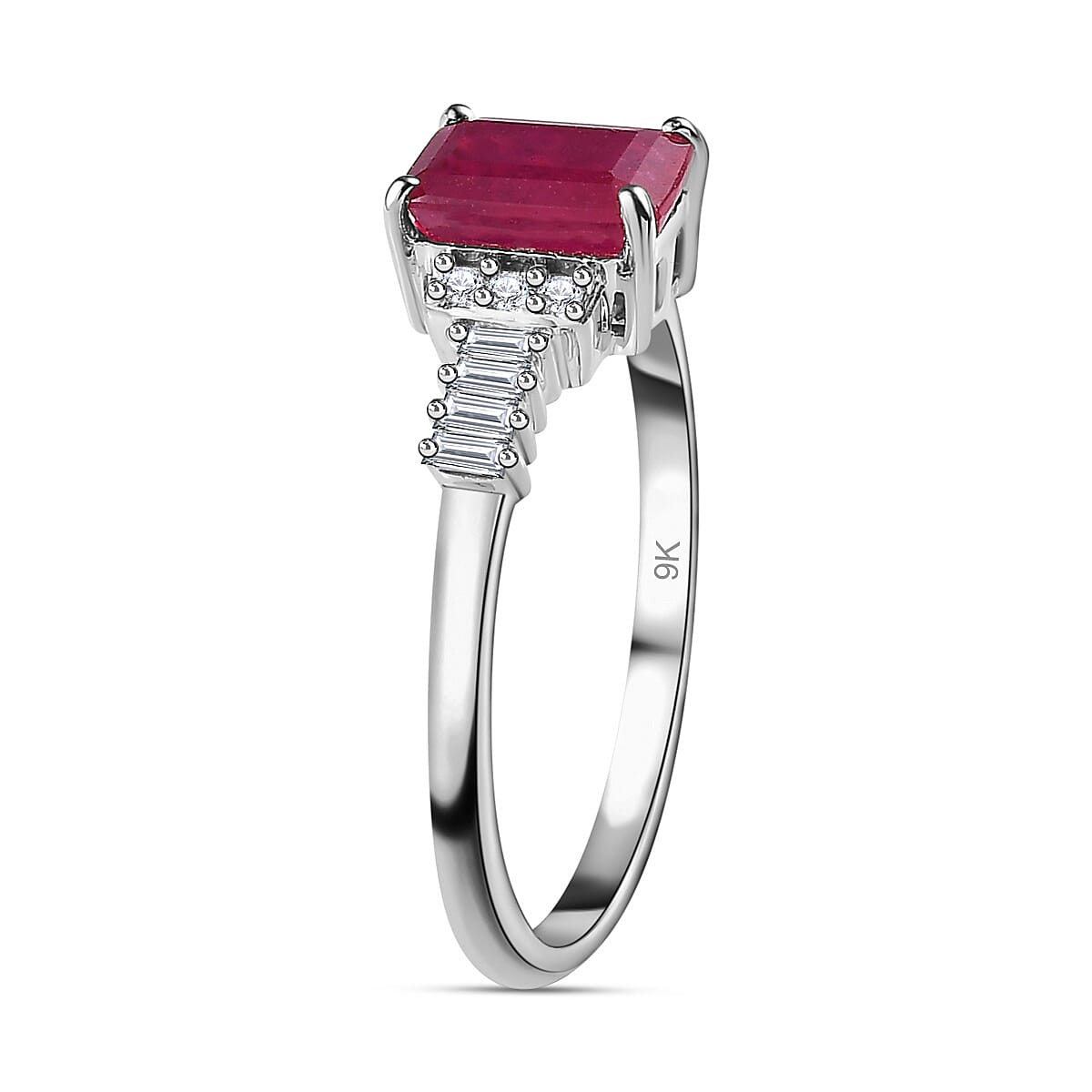 9K White Gold Ruby (FF) Diamond Ring 1.66 Ct.