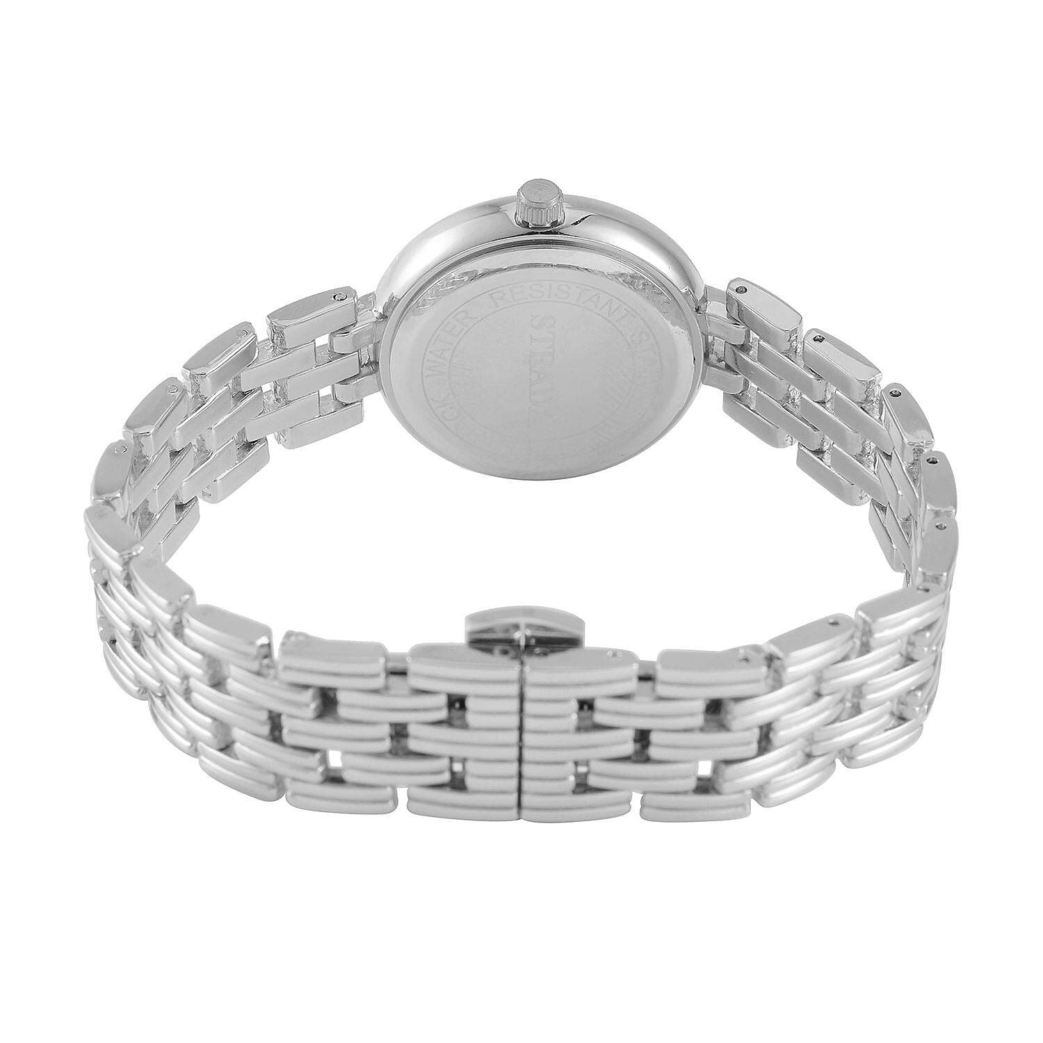 STRADA Japanese Movement Hydraulic Literal & Crystal White Dial Water Resistant Watch With Stainless Steel Chain Strap in Silver Tone