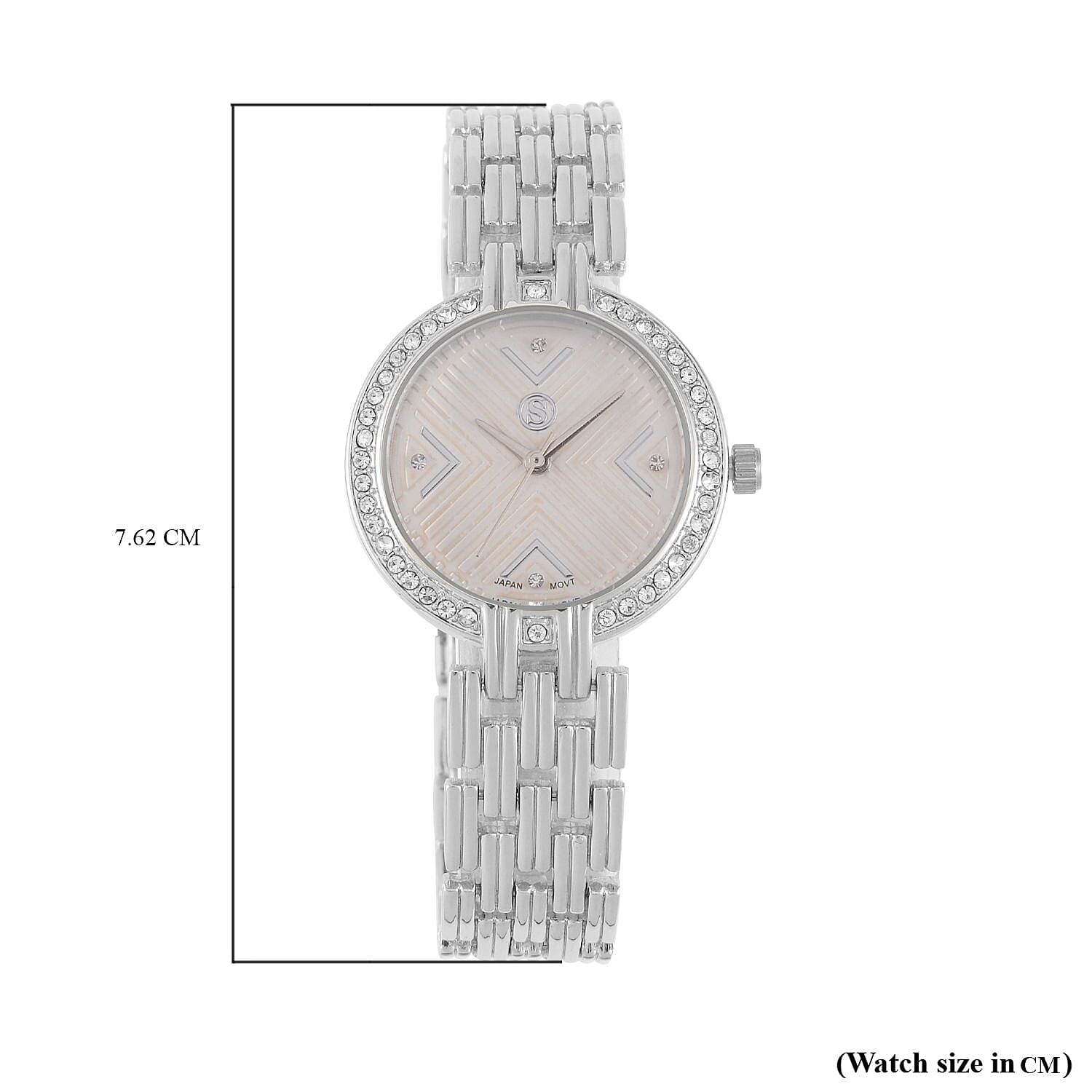 STRADA Japanese Movement Hydraulic Literal & Crystal White Dial Water Resistant Watch With Stainless Steel Chain Strap in Silver Tone