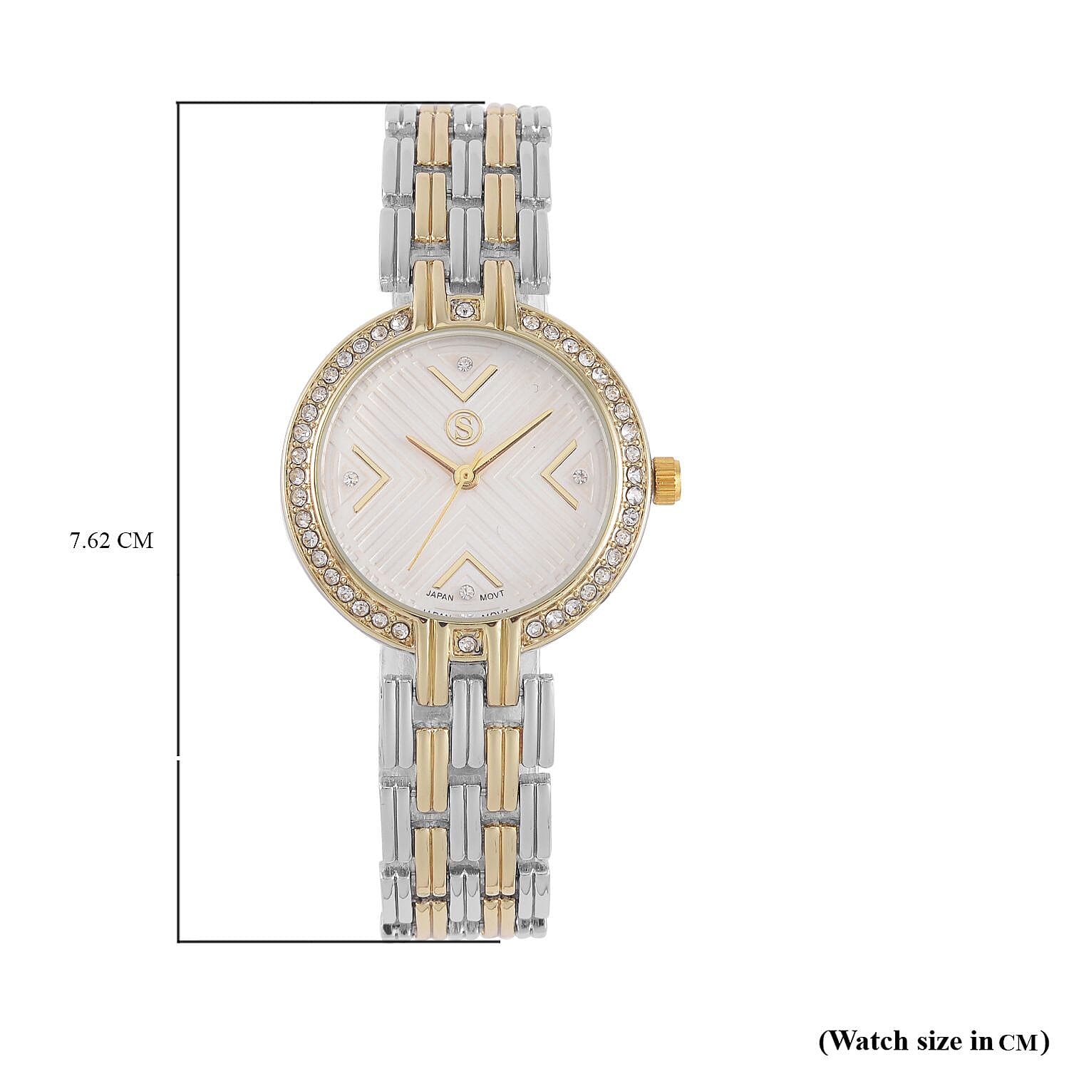 STRADA Japanese Movement Hydraulic Literal & Crystal White Dial Water Resistant Watch With Stainless Steel Chain Strap in Two-Tone