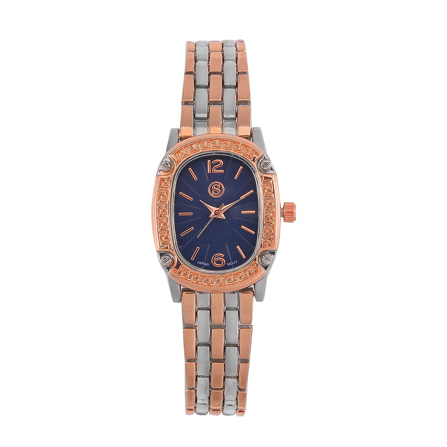 Strada Japanese Movement Blue Dial Water Resistant Watch in Two Tone