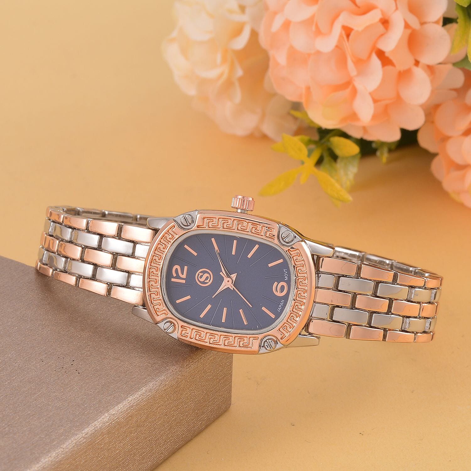 Strada Japanese Movement Blue Dial Water Resistant Watch in Two Tone