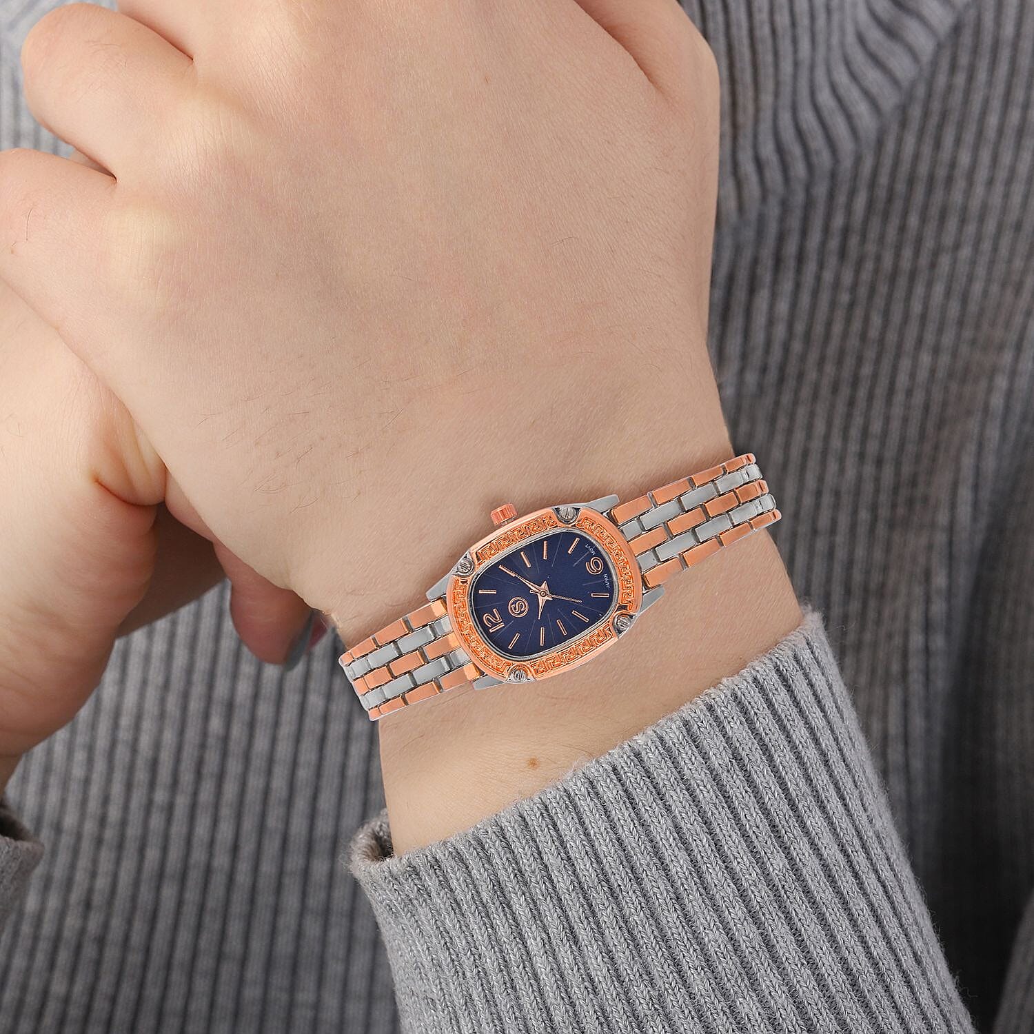 Strada Japanese Movement Blue Dial Water Resistant Watch in Two Tone