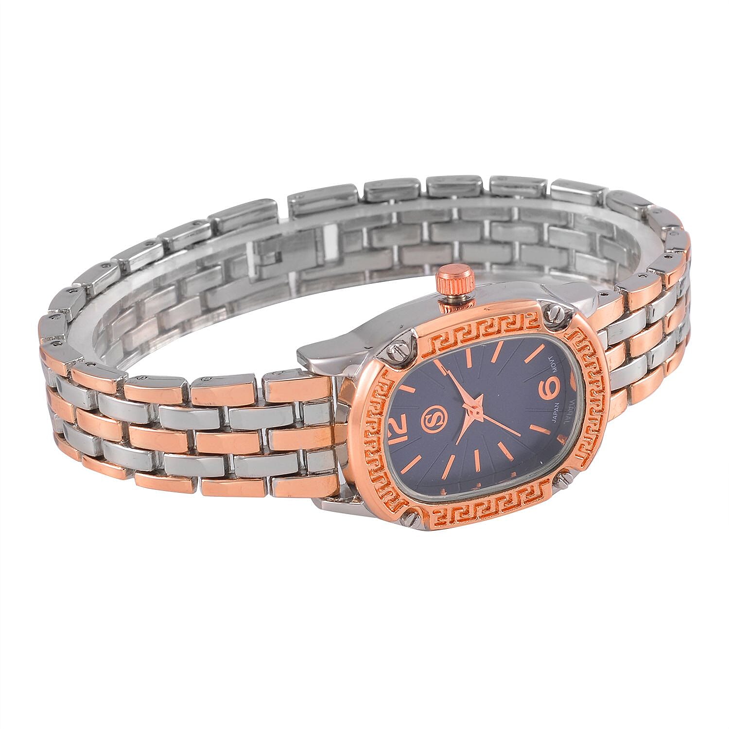 Strada Japanese Movement Blue Dial Water Resistant Watch in Two Tone