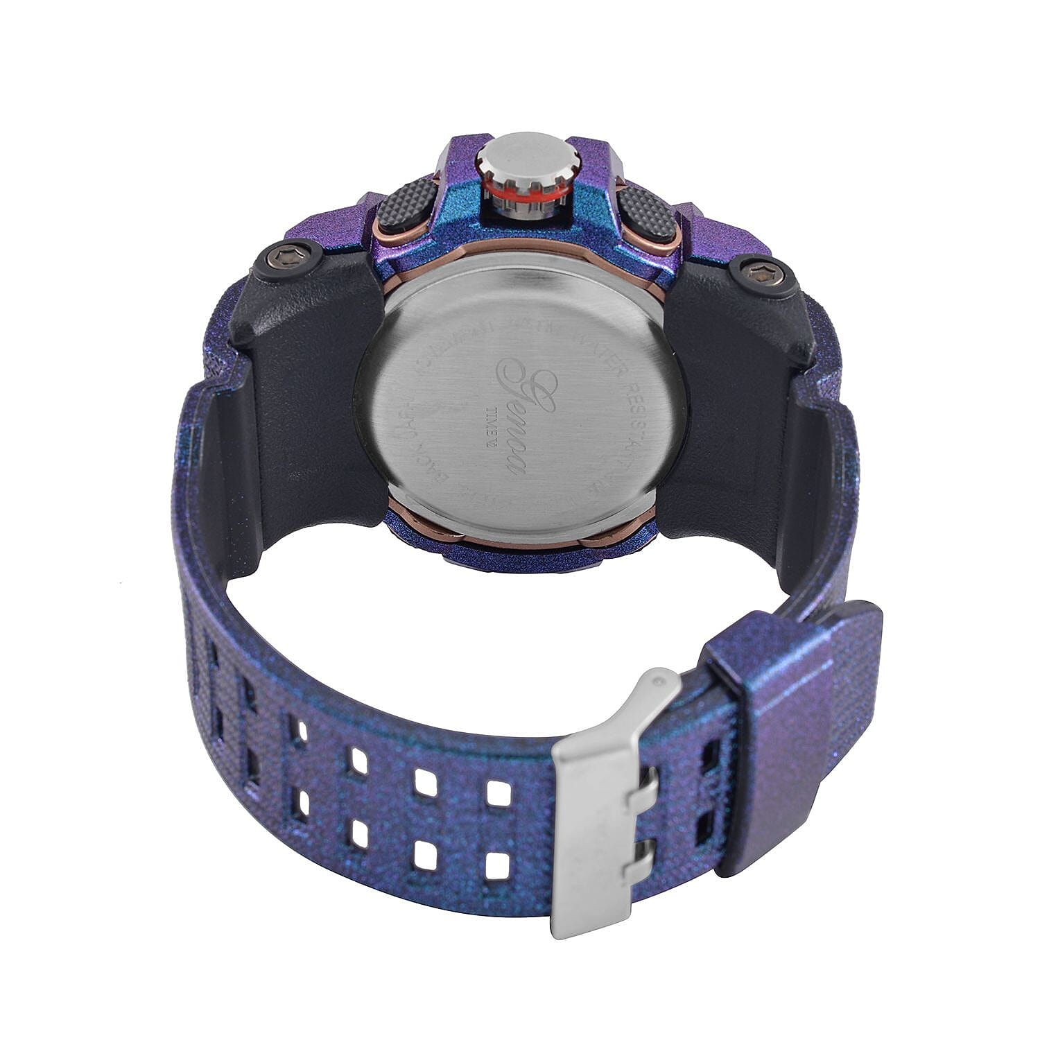 GENOA Time V2 Dual Japanese Movement Black Dial Gold Scale 5 ATM Water Resistant Watch With Blue Stainless Steel & Leatherette Strap