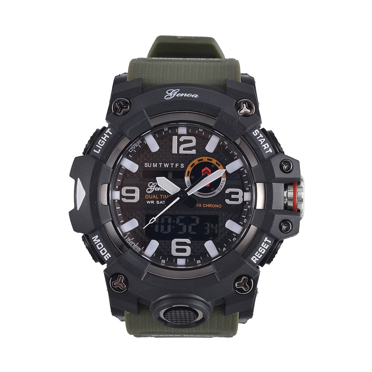 GENOA Time V2 Dual Japanese Movement Black Dial Silver Scale 5 ATM Water Resistant Watch With Green Stainless Steel & Leatherette Strap