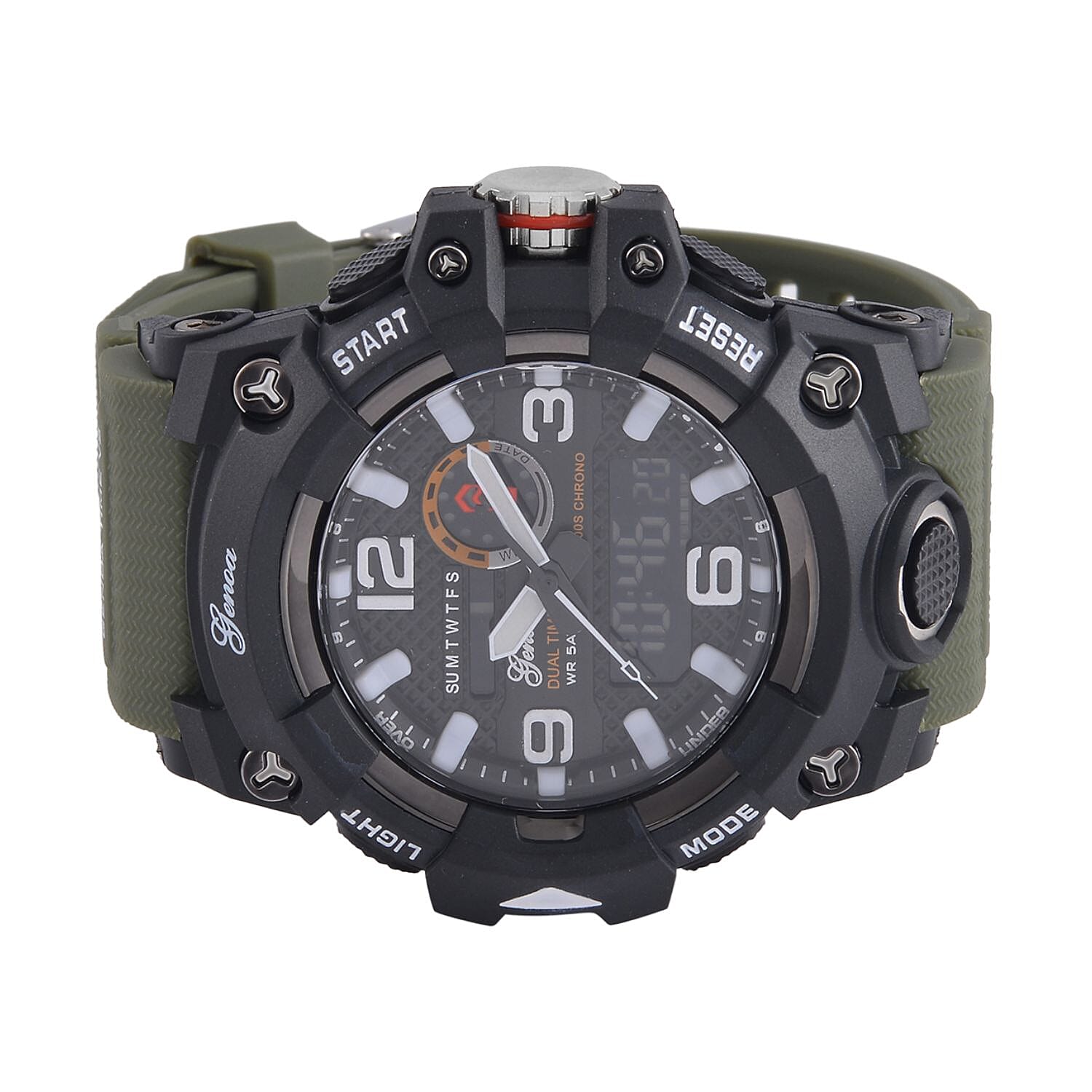 GENOA Time V2 Dual Japanese Movement Black Dial Silver Scale 5 ATM Water Resistant Watch With Green Stainless Steel & Leatherette Strap