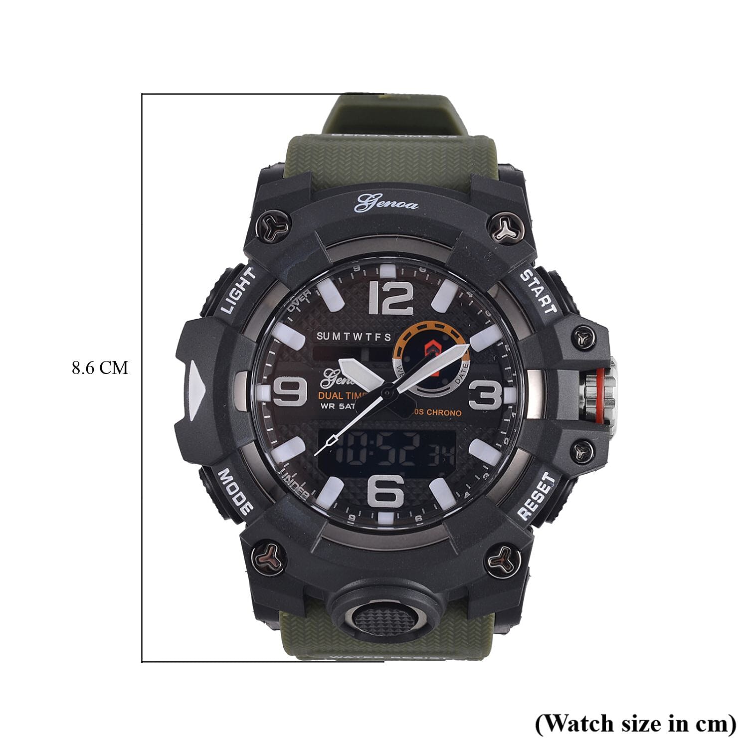 GENOA Time V2 Dual Japanese Movement Black Dial Silver Scale 5 ATM Water Resistant Watch With Green Stainless Steel & Leatherette Strap