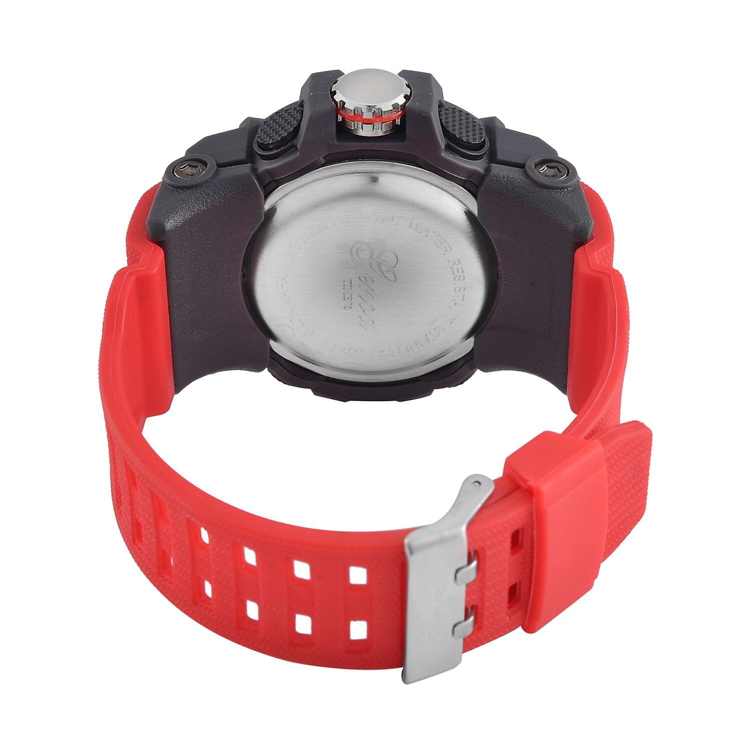 GENOA Time V2 Dual Japanese Movement Black Dial Grey Scale 5 ATM Water Resistant Watch With Red Stainless Steel & Leatherette Strap