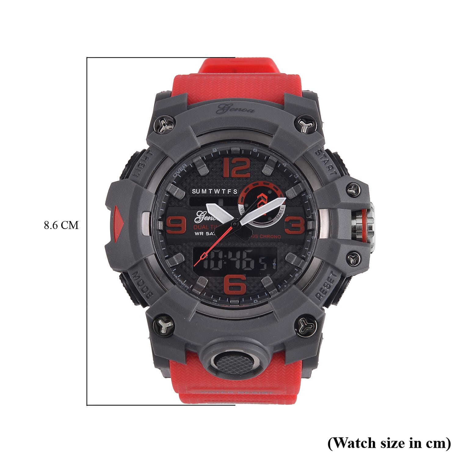 GENOA Time V2 Dual Japanese Movement Black Dial Grey Scale 5 ATM Water Resistant Watch With Red Stainless Steel & Leatherette Strap