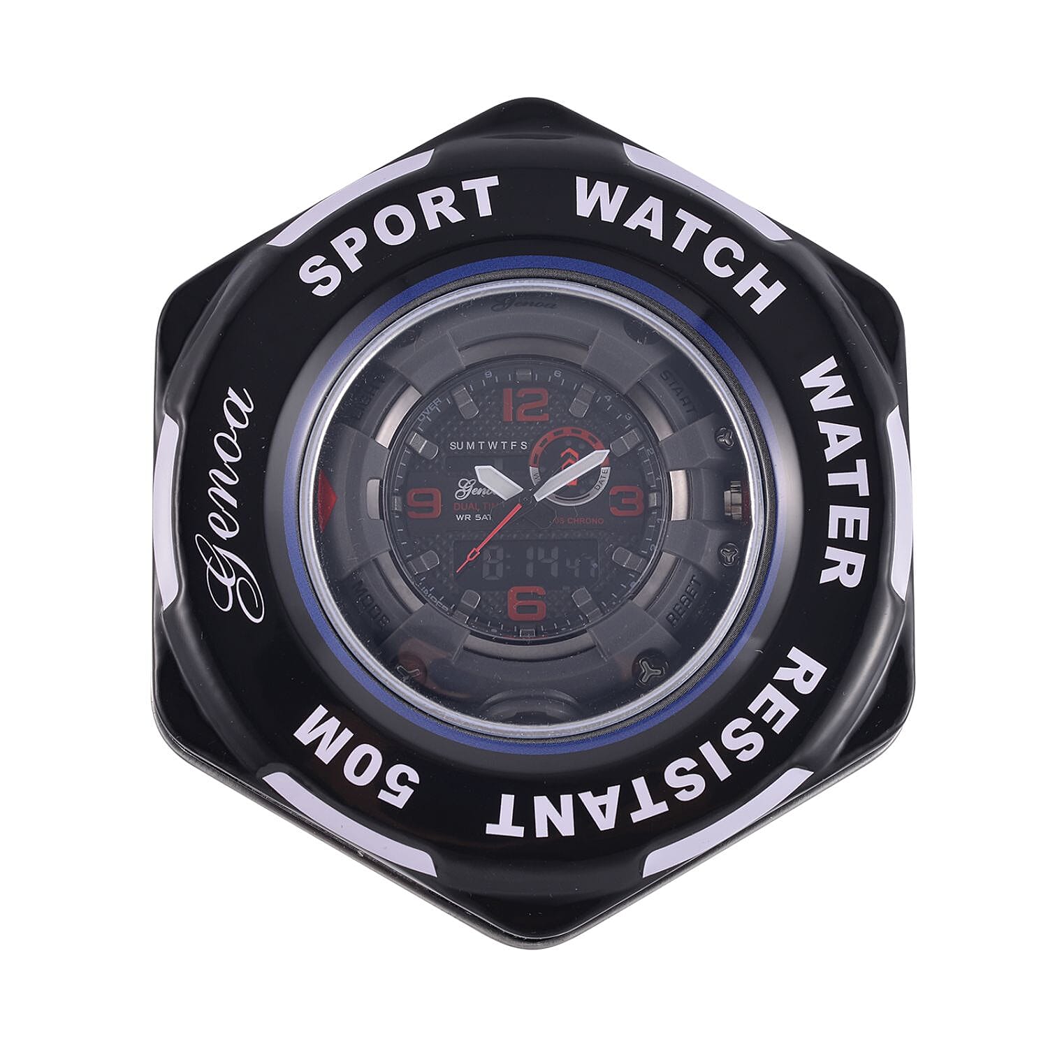 GENOA Time V2 Dual Japanese Movement Black Dial Grey Scale 5 ATM Water Resistant Watch With Red Stainless Steel & Leatherette Strap