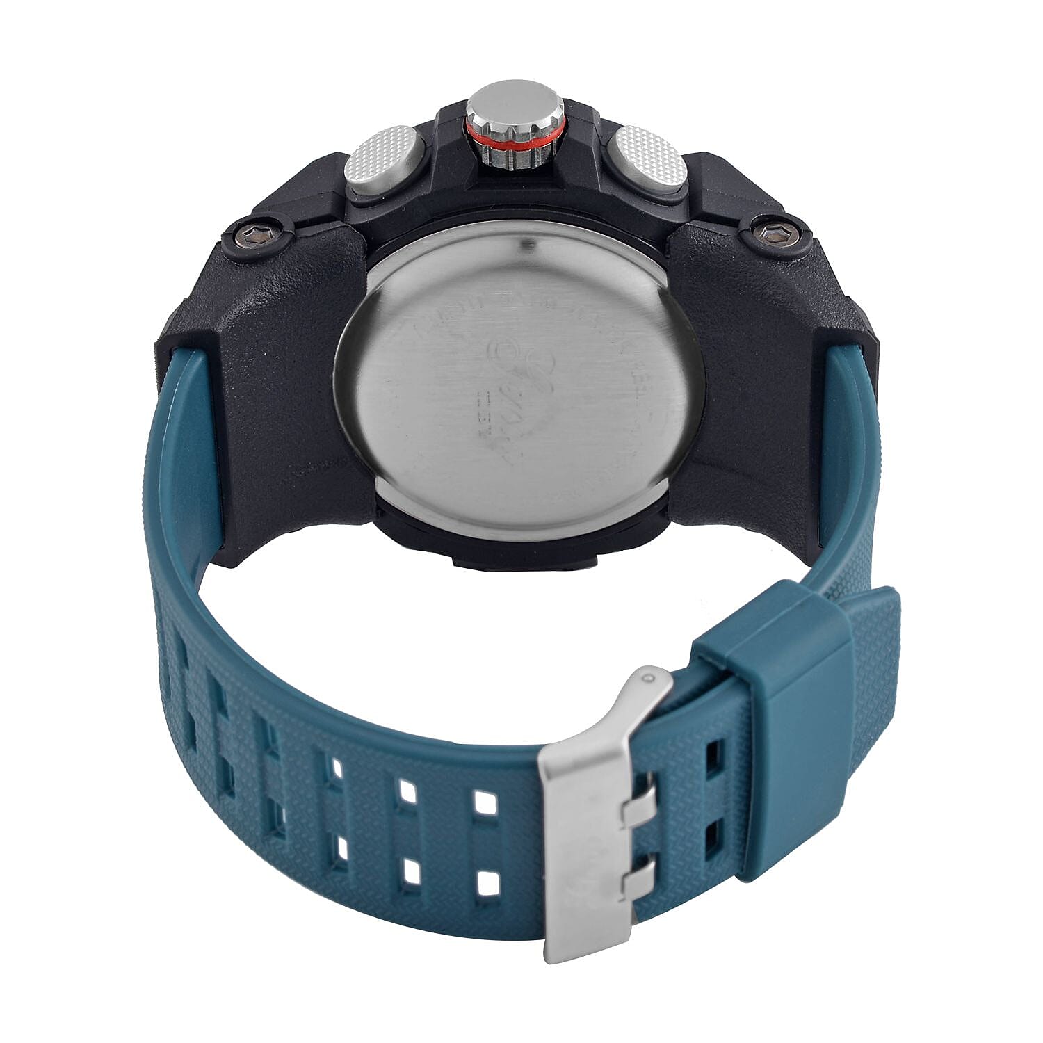 GENOA Japanese Movement Black Dial 5 ATM Water Resistant Dual Display Watch with Stopwatch, Alarm, Night Light & Green Leatherette Strap