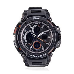 Genoa Japanese Movement Black Dial 5 ATM Water Resistant Watch with Orange Leatherette Strap