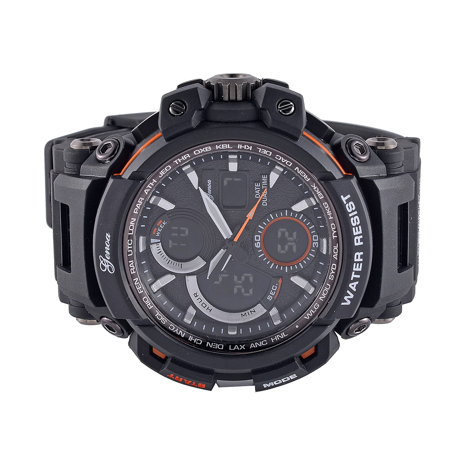 Genoa Japanese Movement Black Dial 5 ATM Water Resistant Watch with Black Leatherette Strap