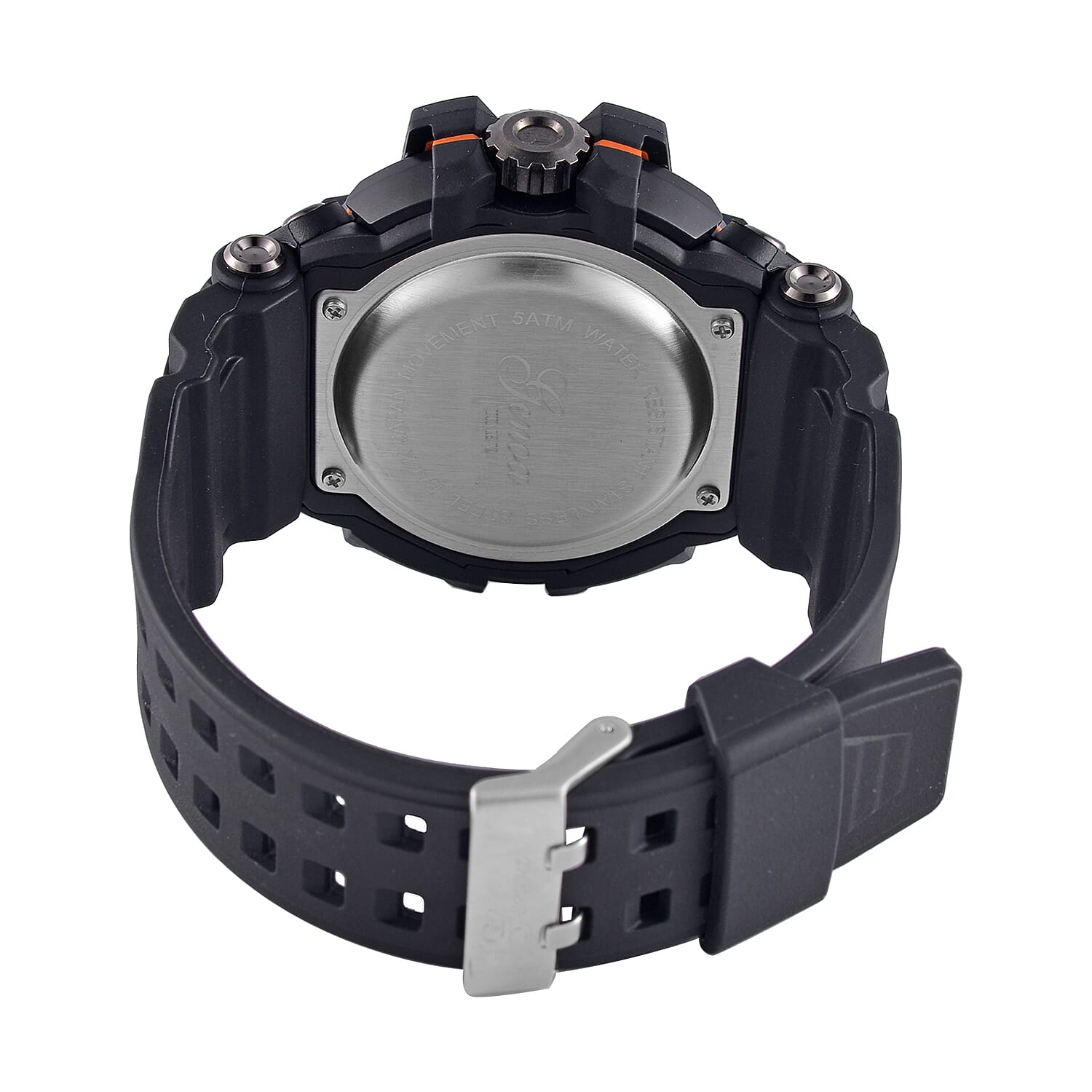 Genoa Japanese Movement Black Dial 5 ATM Water Resistant Watch with Black Leatherette Strap