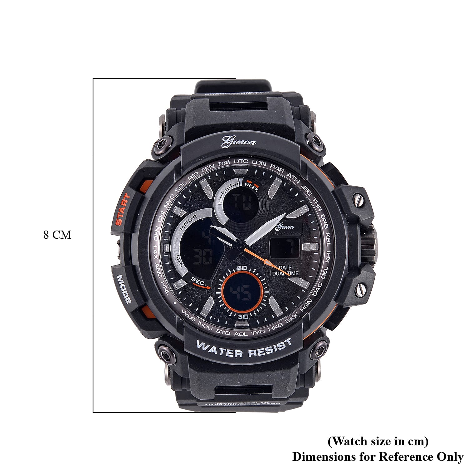 Genoa Japanese Movement Black Dial 5 ATM Water Resistant Watch with Black Leatherette Strap