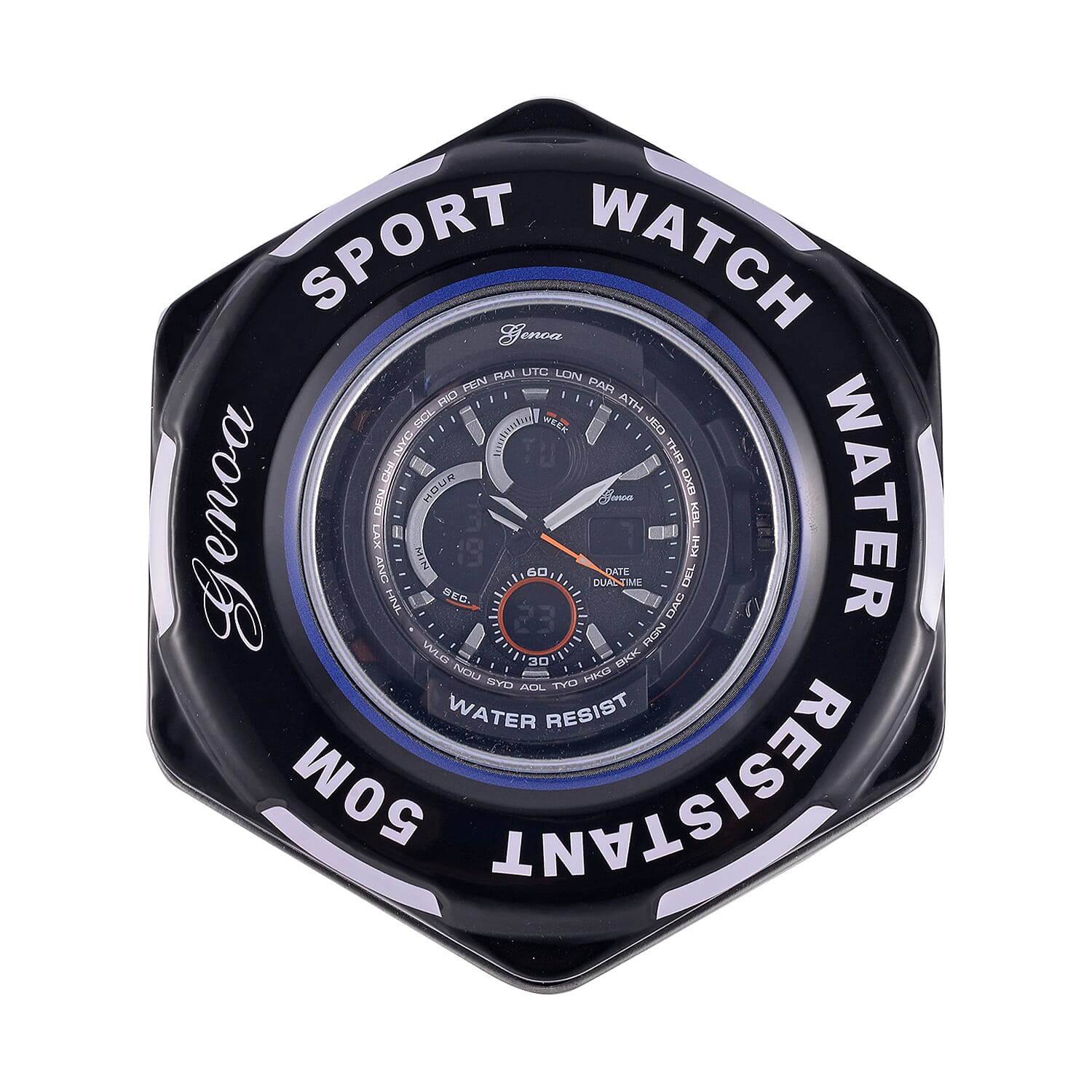 Genoa Japanese Movement Black Dial 5 ATM Water Resistant Watch with Black Leatherette Strap