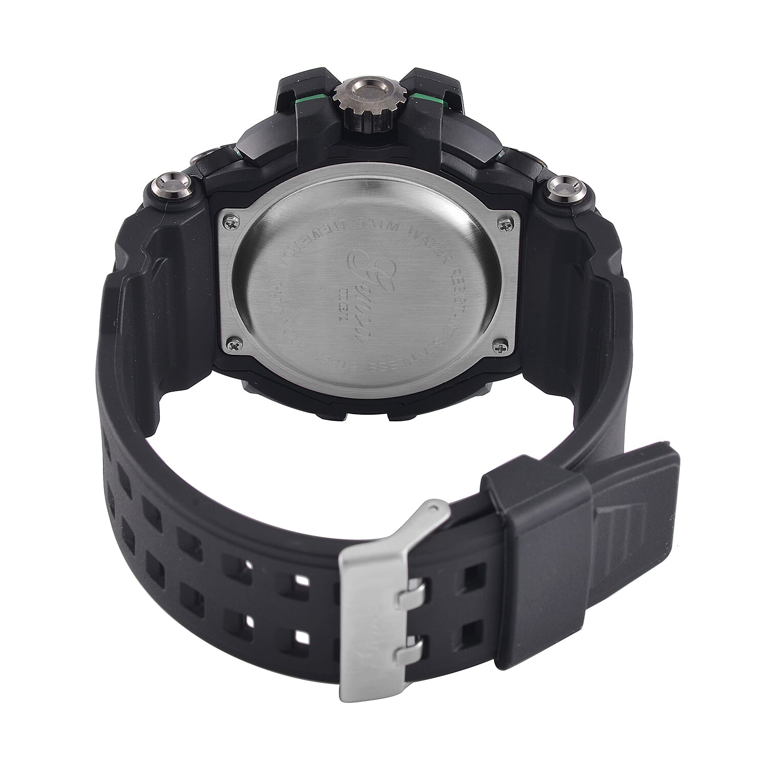 Genoa Japanese Movement Black Dial 5 ATM Water Resistant Watch with Black Leatherette Strap - Green Bezel