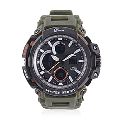 Genoa Japanese Movement Black Dial 5 ATM Water Resistant Watch with Orange Leatherette Strap