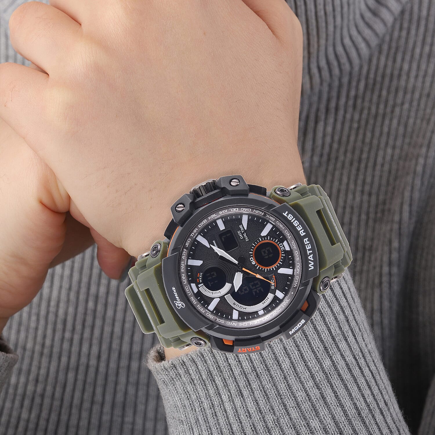 Genoa Japanese Movement Black Dial 5 ATM Water Resistant Watch with Green Leatherette Strap