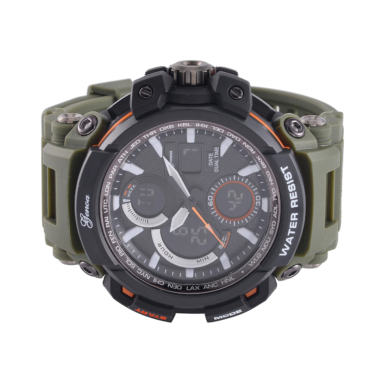 Genoa Japanese Movement Black Dial 5 ATM Water Resistant Watch with Green Leatherette Strap