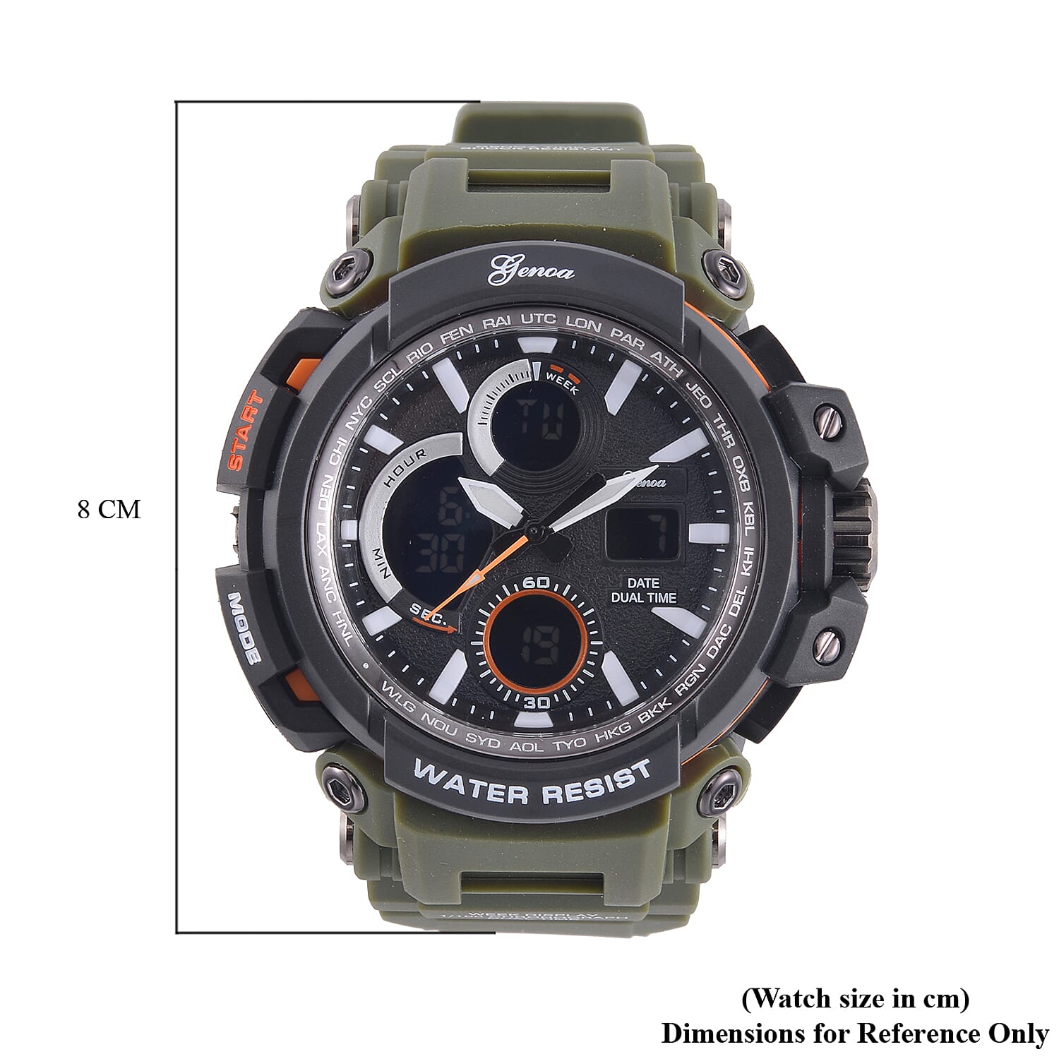 Genoa Japanese Movement Black Dial 5 ATM Water Resistant Watch with Green Leatherette Strap