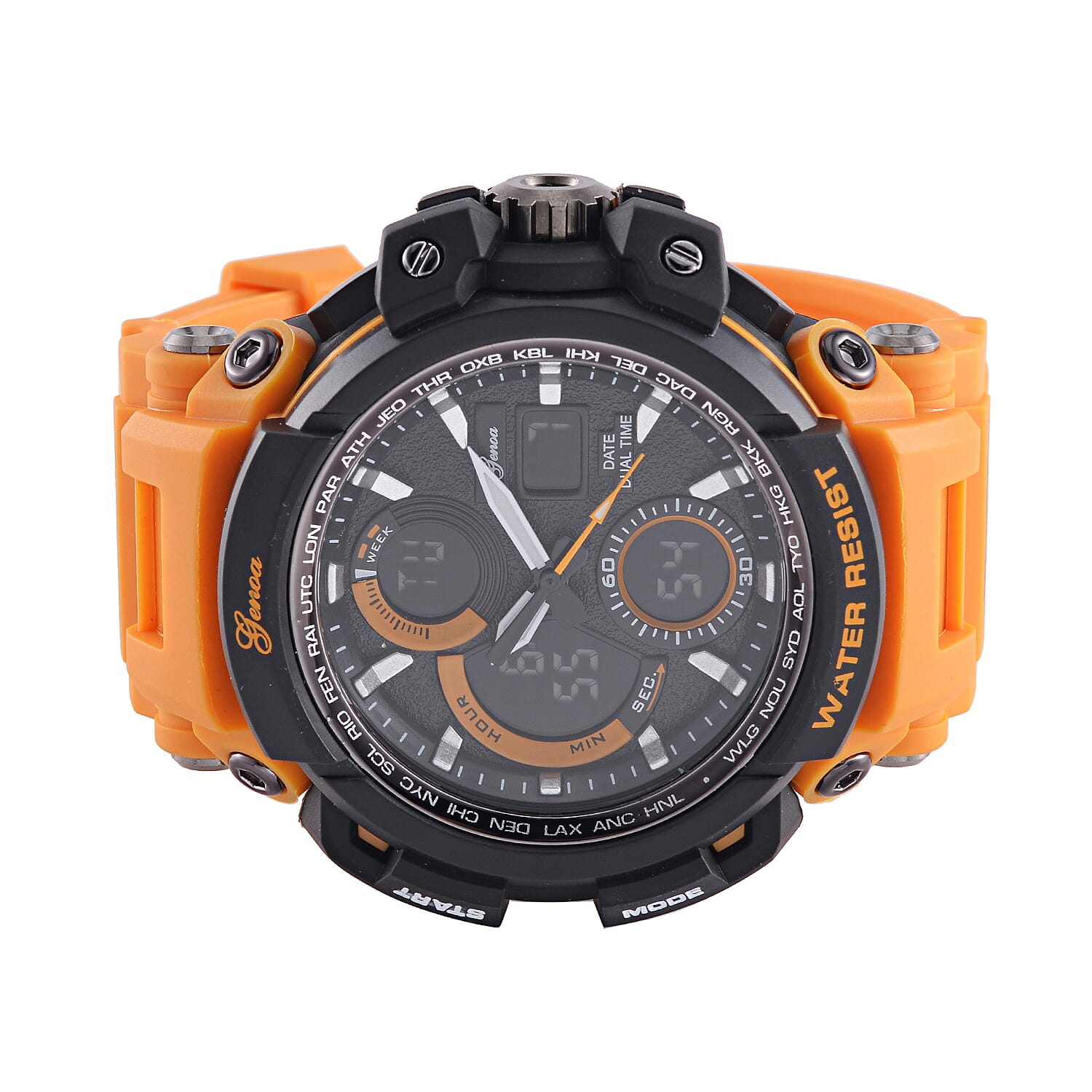 Genoa Japanese Movement Black Dial 5 ATM Water Resistant Watch with Orange Leatherette Strap