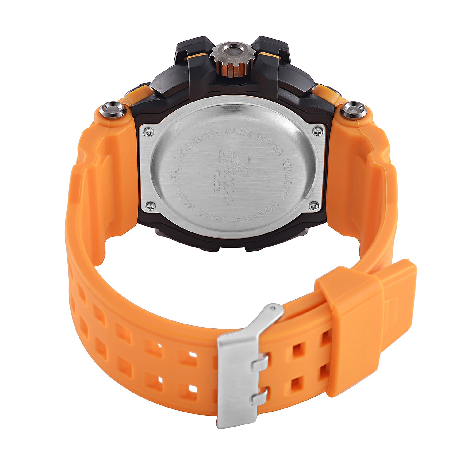 Genoa Japanese Movement Black Dial 5 ATM Water Resistant Watch with Orange Leatherette Strap